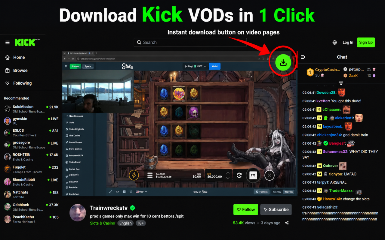 Kick Video Downloader Settings Panel